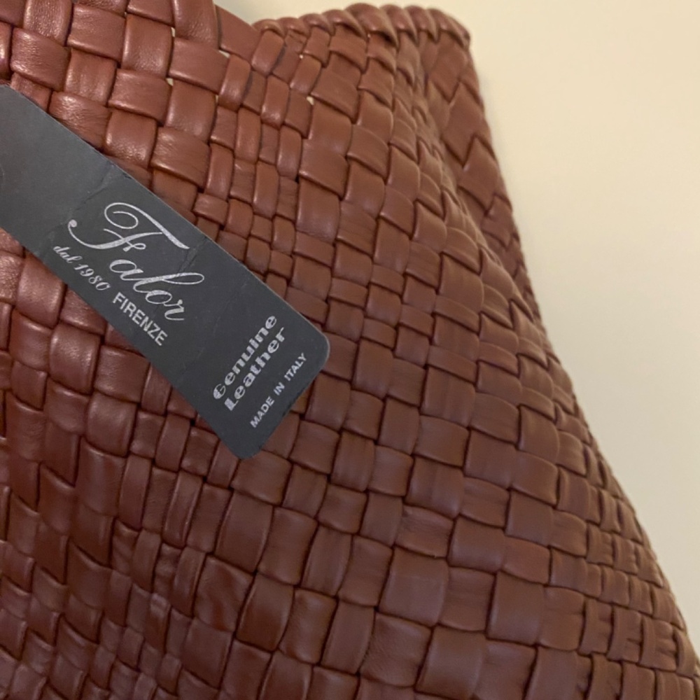 Falor Italia Gigliola F7349 large smooth Woven Leather tote bag Italy  NWT - Picture 2 of 8